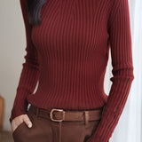 Simple Rolled-edge Round-neck Sweater.