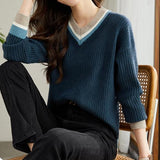 Color Block V-Neck Sweater