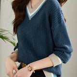 Color Block V-Neck Sweater