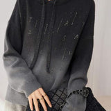 Gradient Hooded Rhinestone Knit Sweatshirt