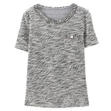 シャネル風ラウンドネックツイードTシャツ - liwisi