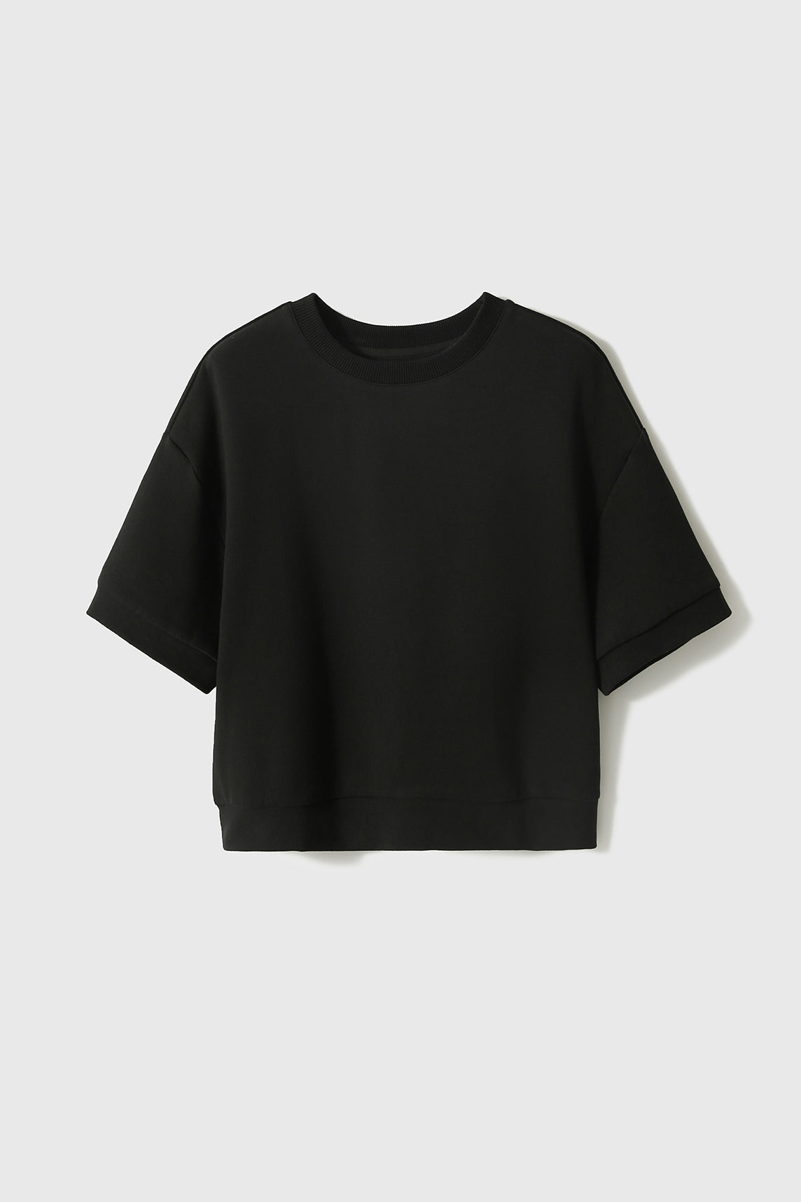 2-piece set, drop shoulder plain sweatshirt + back slit straight long