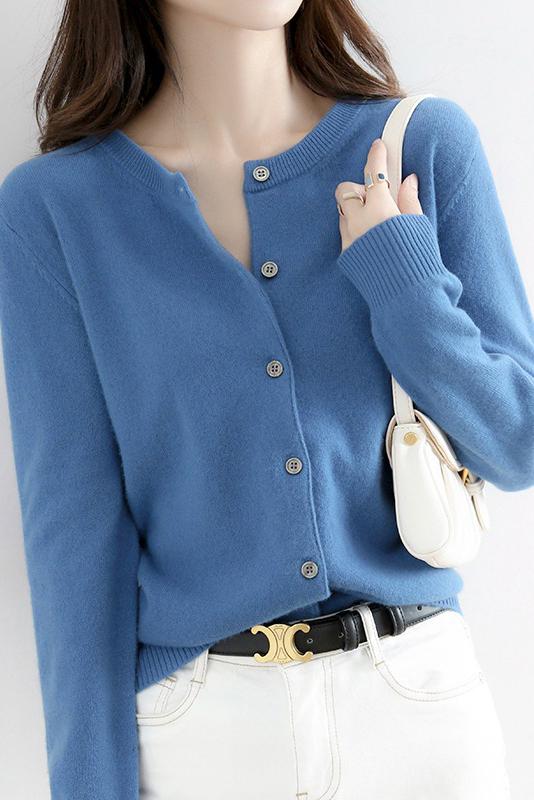 Rich colors to choose from Round neck basic cardigan with 10 colors